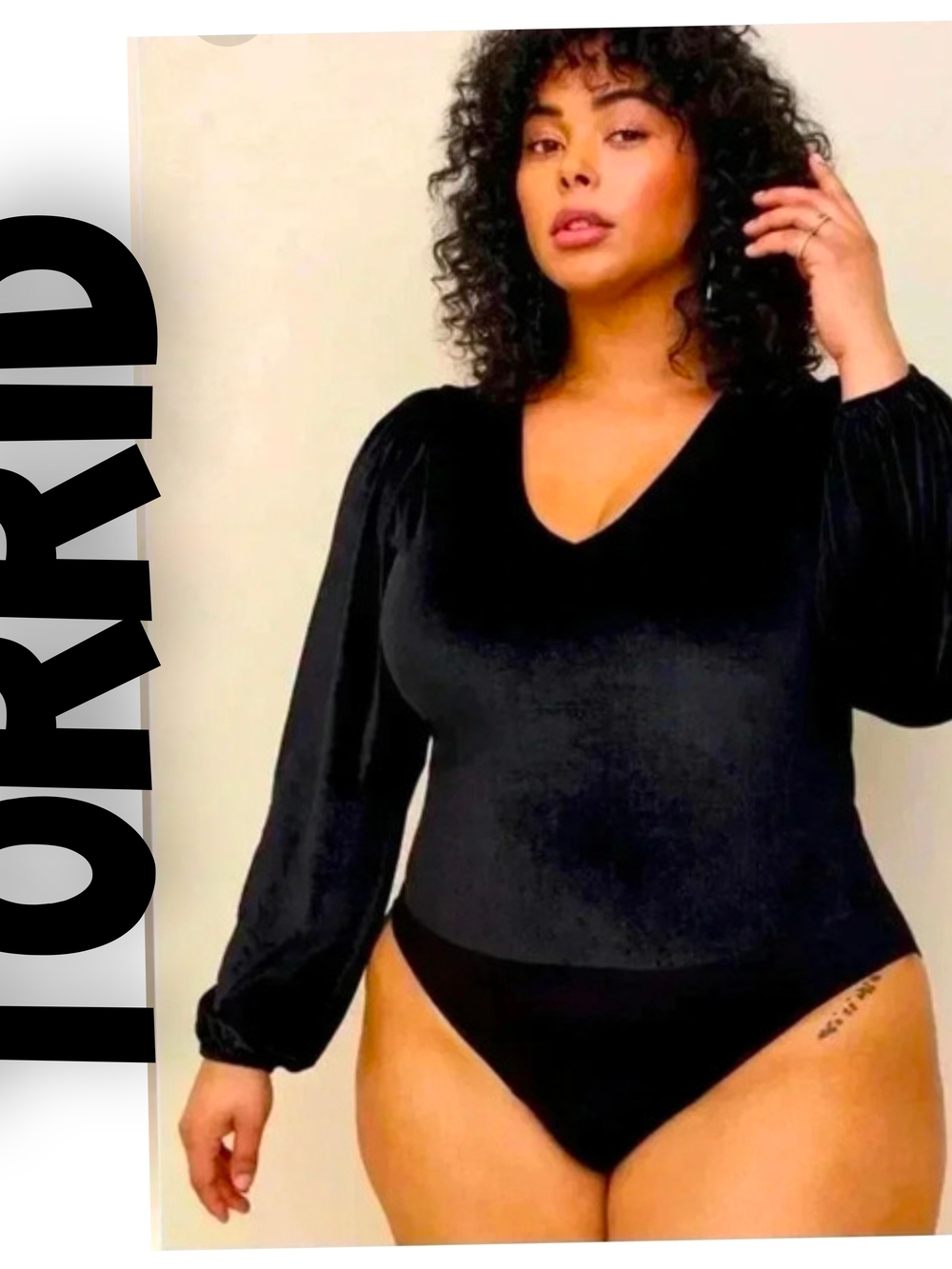 torrid Black Velvet V-Neck Long Sleeve Bodysuit Size 0